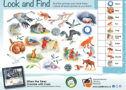 Image of Look and Find activity sheet for Family Literacy Day, using artwork from When the Trees Crackle with Cold