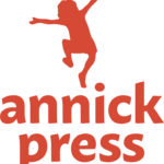 This is the logo for annick press. It has a silhouette of a young person jumping with joy above the words "annick press"