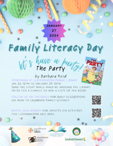 This is an event poster for Family Literacy Day celebrations in Lloydminster.
