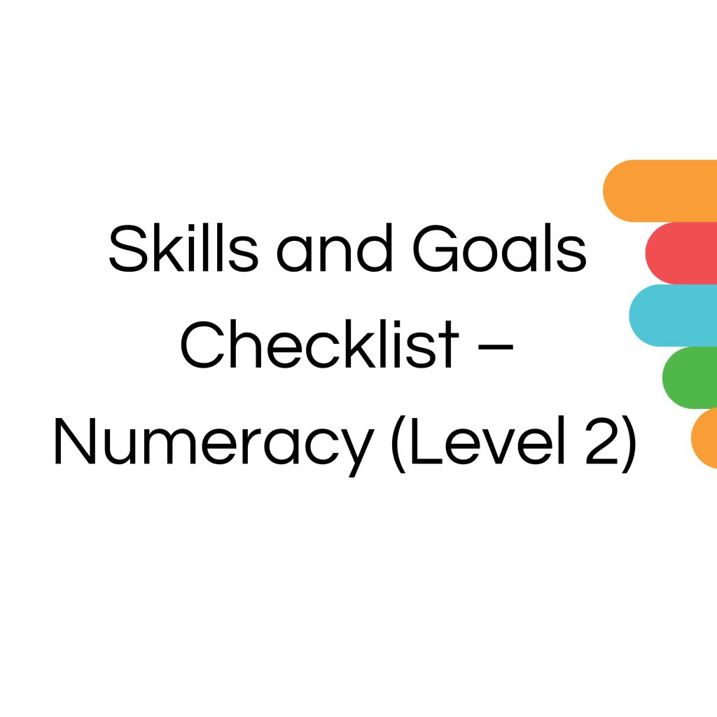 Skills and Goals Checklist for Numeracy Level 2, detailing specific numeracy skills and goals.