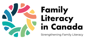 This is the logo for "Family Literacy in Canada", a grassroots coalition of people and organizations dedicated to promoting and supporting family literacy. To the left of the words "Family Literacy in Canada" is a circle of interlocking parts of circles - each circle arc is a different colour, symbolizing the diversity of families and the choice of each family to define who is part of their own family circle. Under the words "Family Literacy in Canada" is the tagline "Strengthening Family Literacy"